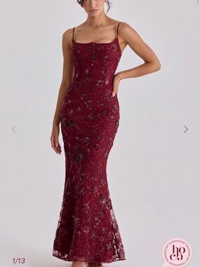HOUSE OF CB NAIMA: Wine Hand Beaded Embellished Corset Dress (Limited Edition)